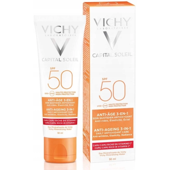 VICHY IDEAL SOLEIL FACE CREAM SPF50 ANTI AGING (W) 50 ML - KREM DO TWARZY Z FILTREM PRZECIWSTARZENIOWYM