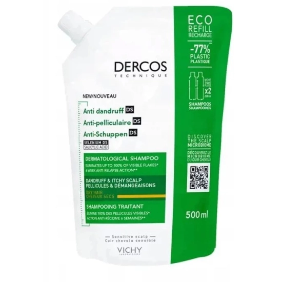 VICHY DERCOS ANTI-DANDRUFF SHAMPOO REFILL – SZAMPON PRZECIWŁUPIEŻOWY DLA WŁOSÓW SUCHYCH – 500 ML