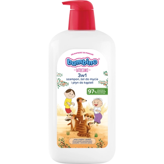 Bambino Dzieciaki Surykatki 3w1 – szampon, żel do mycia i płyn do kąpieli 1000 ml