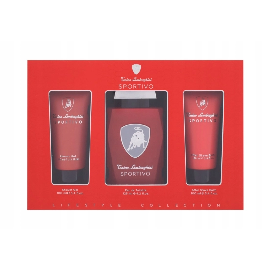 Lamborghini Sportivo – zestaw dla mężczyzn: woda toaletowa EDT 125 ml + dezodorant w sprayu 100 ml + żel pod prysznic 100 ml