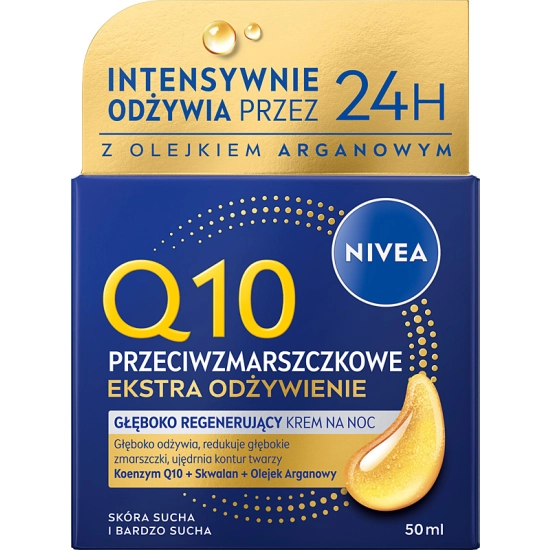 Nivea Q10 Przeciwzmarszczkowe ekstra odżywienie Głęboko regenerujący krem na noc 50 ml