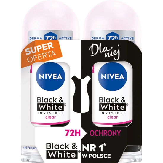 Nivea Black & White Invisible – antyperspirant damski w kulce 2 × 50 ml