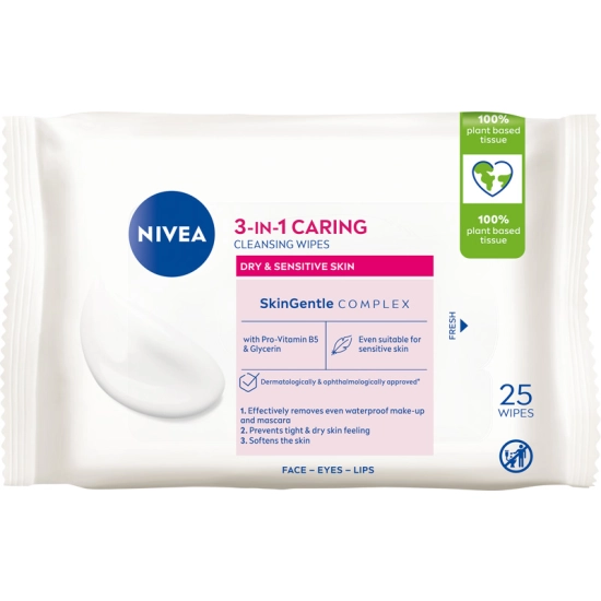 Nivea 3w1 Łagodzące chusteczki do demakijażu cera sucha i wrażliwa 25 szt..