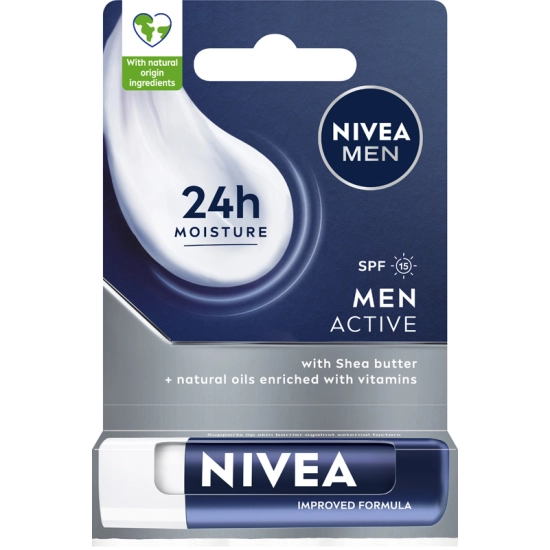 Nivea Men Active – pomadka do ust z masłem shea SPF 15 4,8 g