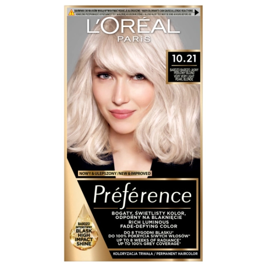 L’Oréal Paris Preference Farba do włosów 10.21 – Bardzo Bardzo Jasny Perłowy Blond 1 op..