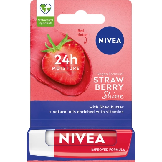 Nivea Lip Care Strawberry Shine – pielęgnująca pomadka do ust 4,8 g