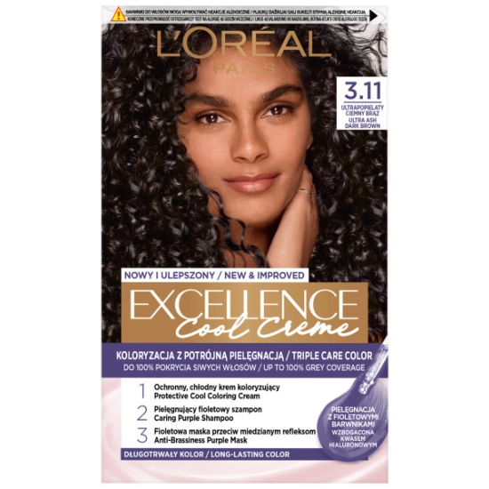 L’Oréal Paris Excellence Cool Creme Krem koloryzujący 3.11 Ultrapopielaty Ciemny Brąz 1 op..