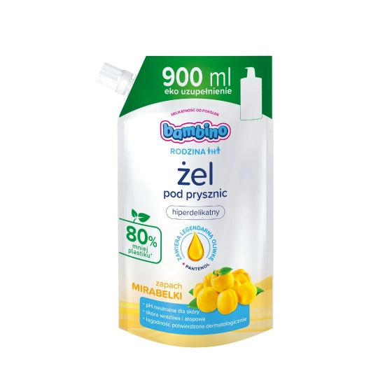 Bambino Rodzina Żel pod prysznic hiperdelikatny o zapachu mirabelki – zapas 900 ml