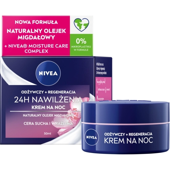 Nivea 24H Nawilżenia – odżywczo-regenerujący krem na noc do cery suchej i wrażliwej 50 ml