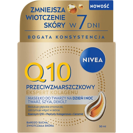 Nivea Q10 Przeciwzmarszczkowy Ekspert Kolagenu Masełko do twarzy szyi dekoltu na dzień i noc 50 ml