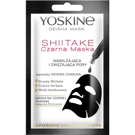 Yoskine Geisha Mask Shiitake Czarna Maska na tkaninie nawilżająca i zwężająca pory  20ml