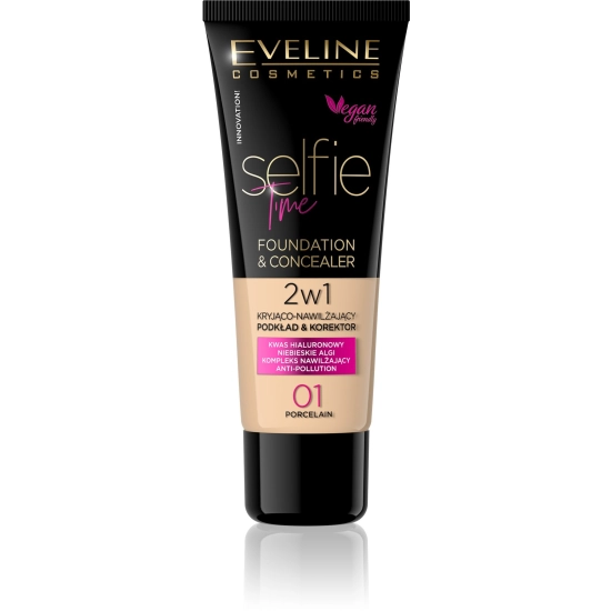 Eveline Selfie Time Podkład 2w1 kryjąco-nawilżający nr 01 Porcelain 30ml