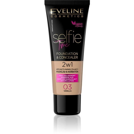 Eveline Selfie Time Podkład 2w1 kryjąco-nawilżający nr 03 Vanilla 30ml