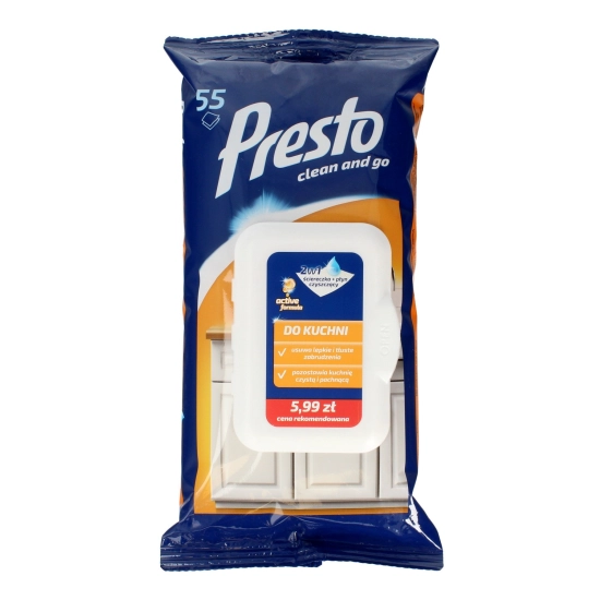 Presto Ściereczki czyszczące+płyn 2w1 do kuchni - zamknięcie pop up  1op.-55szt
