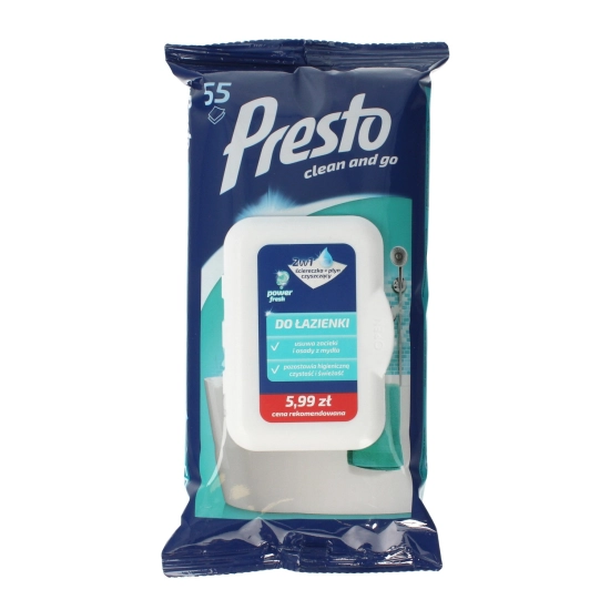 Presto Ściereczki czyszczące+płyn 2w1 do łazienki - zamknięcie pop up  1op.-55szt