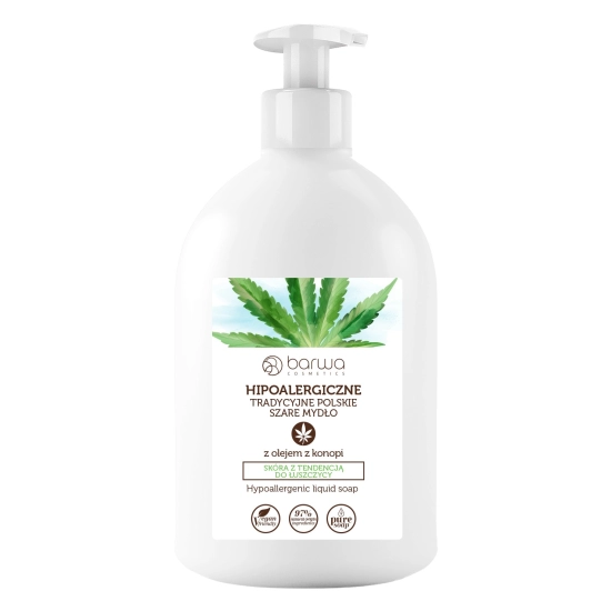 BARWA Hipoalergiczna Mydło w płynie tradycyjne polskie szare - z olejem z konopi  500ml