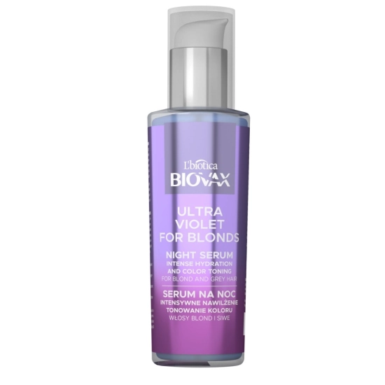 L'BIOTICA Biovax Ultra Violet for Blonds Serum na noc Intensywne Nawilżenie i Tonowanie Koloru do włosów blond i siwych 100ml