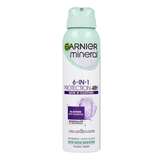 Garnier Mineral Dezodorant spray 6in1 Protection 48h Floral Fresh - Skin+Clothes  150ml