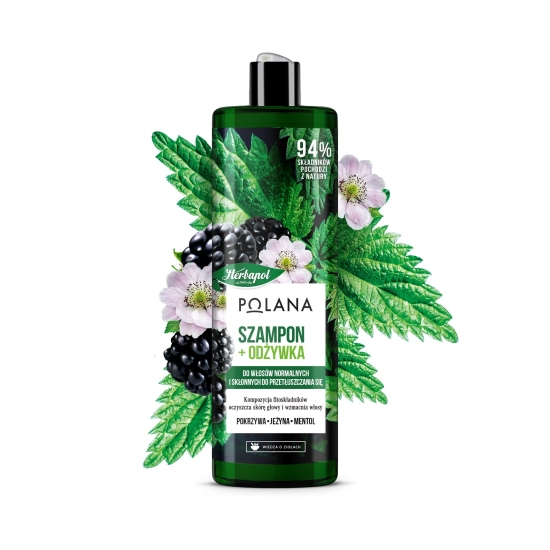 HERBAPOL Polana Szampon i odżywka do włosów 2w1 - Jeżyna & Pokrzywa & Mentol  400ml
