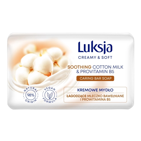 Luksja Creamy & Soft Łagodzące Kremowe Mydło w kostce Mleczko Bawełniane & Prowitamina B5 90g