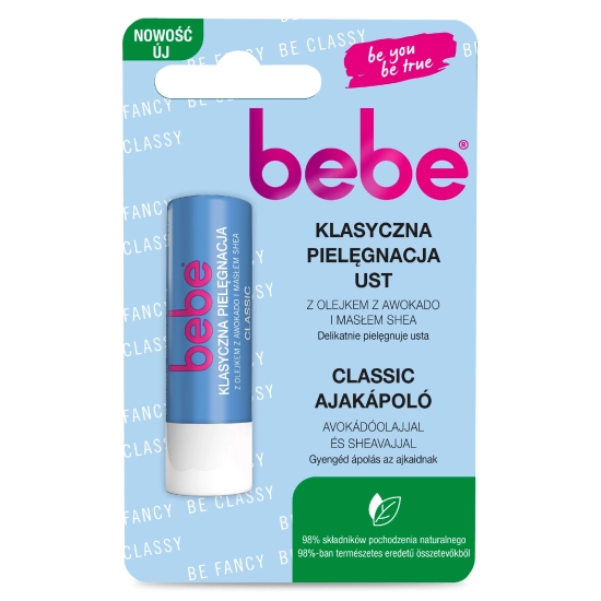 BEBE Pomadka ochronna "Klasyczna Pielęgnacja Ust" z Olejkiem z Awokado i Masłem Shea 4.9g