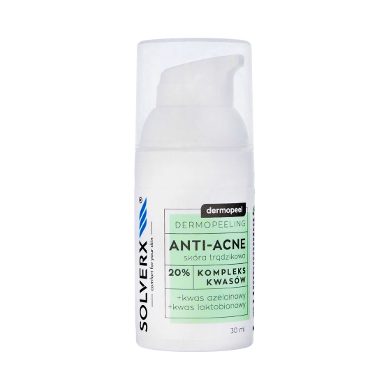 SOLVERX Dermopeel Dermopeeling Anti-Acne - Kompleks Kwasów 20% (azelainowy,laktobionowy) 30ml