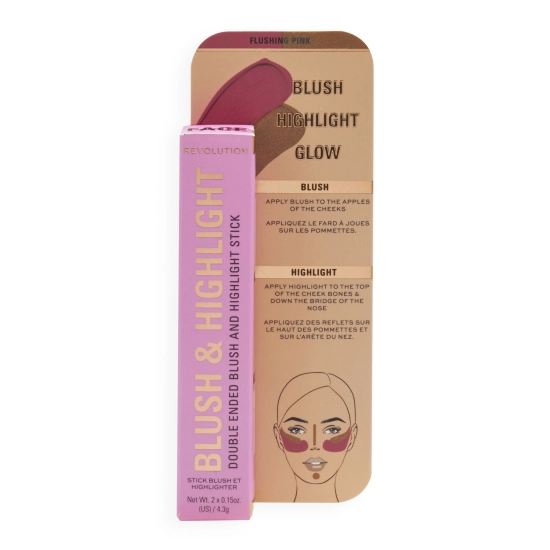 Makeup Revolution Blush & Highlight Stick Róż i Rozświetlacz w sztyfcie - Flushing Pink 4.3g
