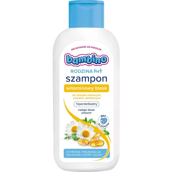 Bambino Rodzina Szampon Witaminowy Blask do włosów matowych,cienkich i delikatnych 400ml