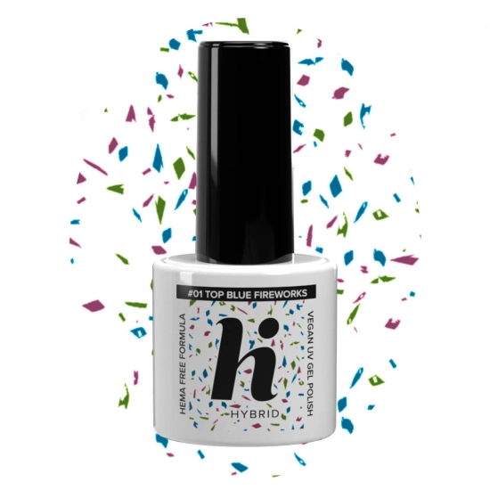 Hi Hybrid HEMA Free Top na lakier hybrydowy No Wipe #01 Blue Fireworks 5ml