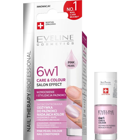 EVELINE  6w1 Care & Colour Odżywka do Paznokci Pink Pearl 5ML