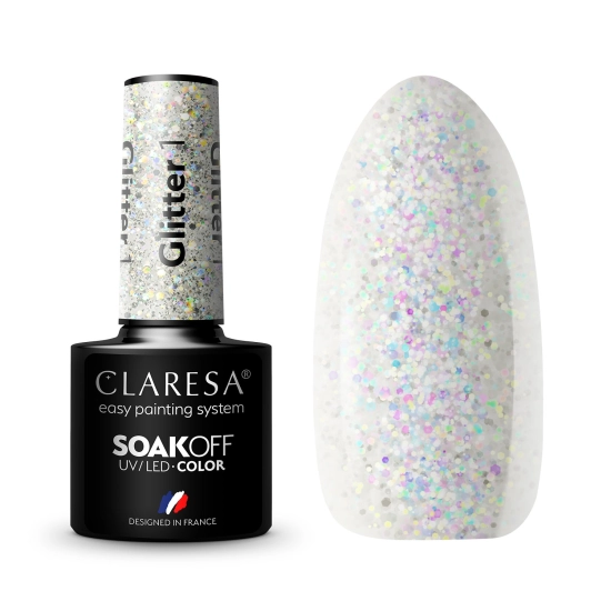 CLARESA Lakier hybrydowy do paznokci GLITTER - 1  5g
