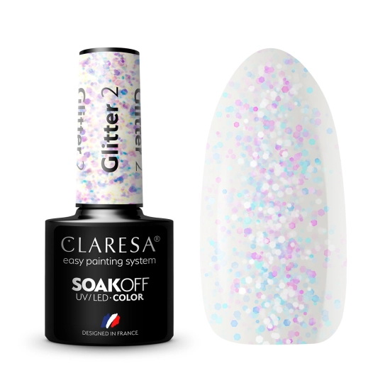 CLARESA Lakier hybrydowy do paznokci GLITTER - 2  5g