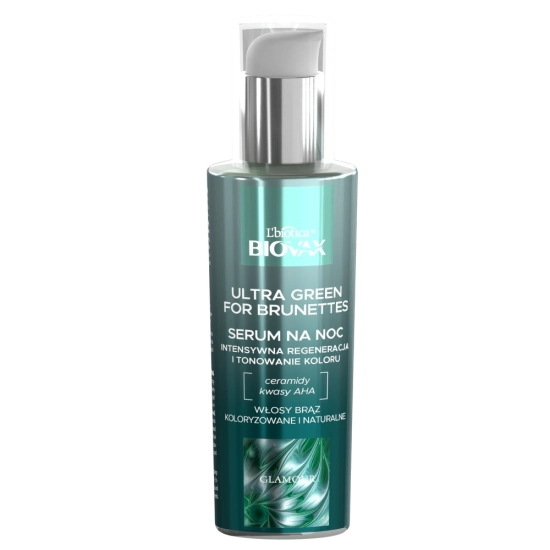 L'BIOTICA Biovax Glamour Serum na noc Ultra Green For Brunettes - do włosów brązowych(naturalnych i farbowanych) 100ml