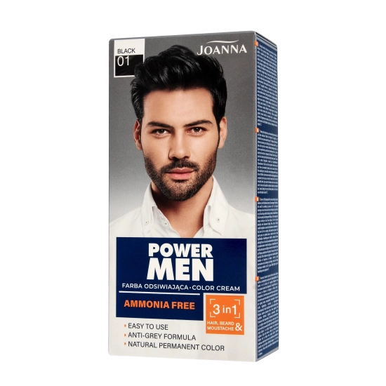 JOANNA Power Men Color Cream Farba do włosów 3in1 dla mężczyzn nr  01 Czarny