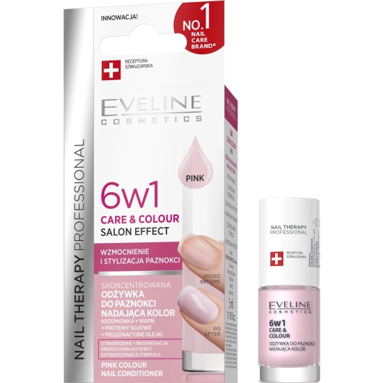 EVELINE Nail Therapy Professional Skoncentrowana Odżywka do paznokci nadająca kolor 6w1 Care&Colour Salon Effect - Pink