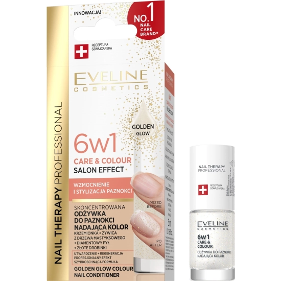EVELINE Nail Therapy Professional Skoncentrowana Odżywka do paznokci nadająca kolor 6w1 Care&Colour Salon Effect - Golden Glow