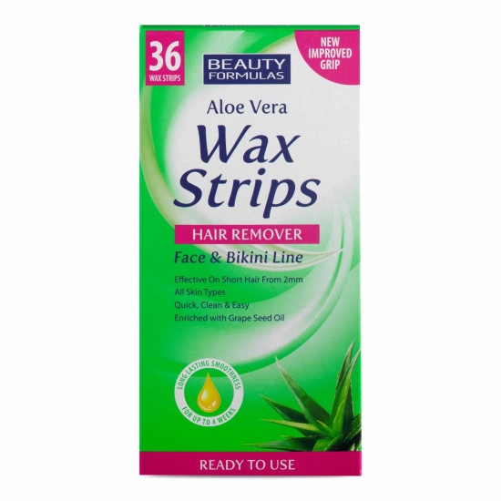 BEAUTY FORMULAS Aloe Vera Plastry do depilacji twarzy i bikini Wax Strips 36szt