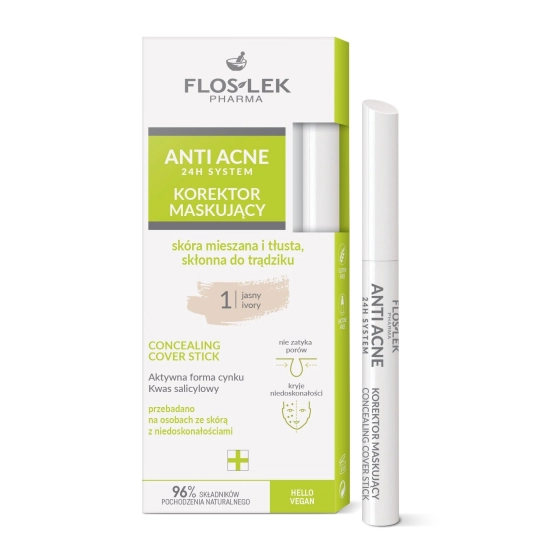 FLOSLEK Anti Acne 24 H System  Korektor maskujący skóra mieszana i tłusta skłonna do trądziku - jasny 1