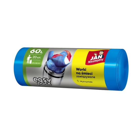 JAN NIEZBĘDNY Worki na śmieci HD Easy Pack - niebieskie 60L - 20szt