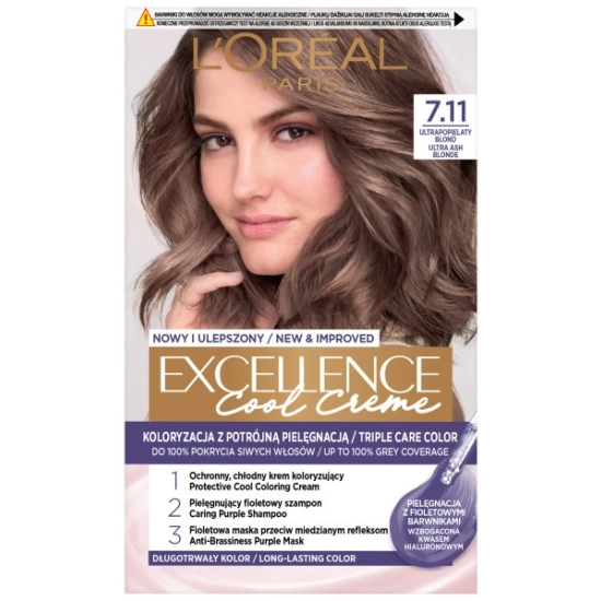 LOREAL Excellence Creme Farba do włosów 7.11 Ultrapopielaty blond