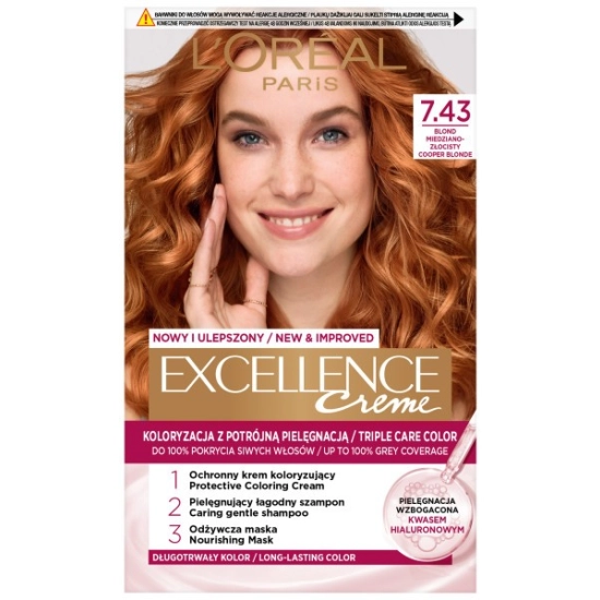 LOREAL Excellence Creme Farba do włosów 7.43 Blond miedziano-złocisty