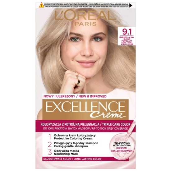 LOREAL Excellence Creme Farba do włosów 9.1 Bardzo jasny blond popielaty