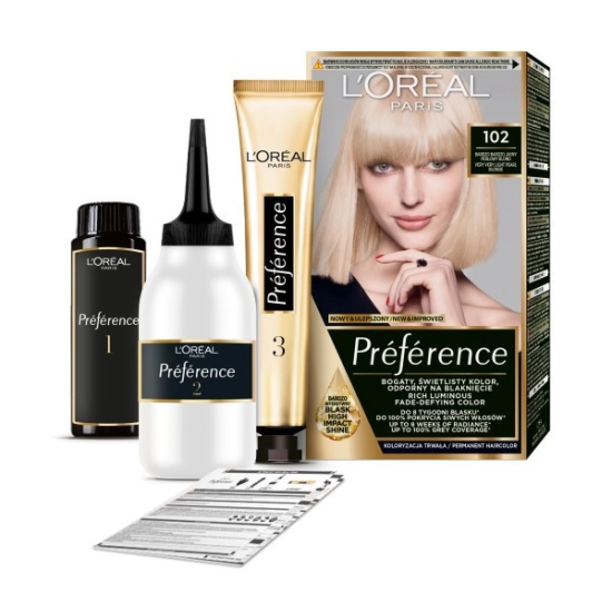 LOREAL Preference Farba do włosów nr 102 - Bardzo Bardzo Jasny Perłowy Blond  1op.