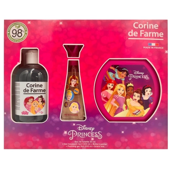 CORINE DE FARME Disney Zestaw prezentowy Princess (woda toaletowa 30ml + Żel pieniący 3w1 300ml + Pudełko na  przekąski)