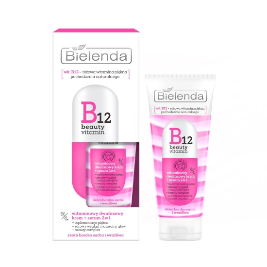 BIELENDA B12 Beauty Vitamin Witaminowy 2-fazowy krem + serum 2w1 na dzień i na noc 45g