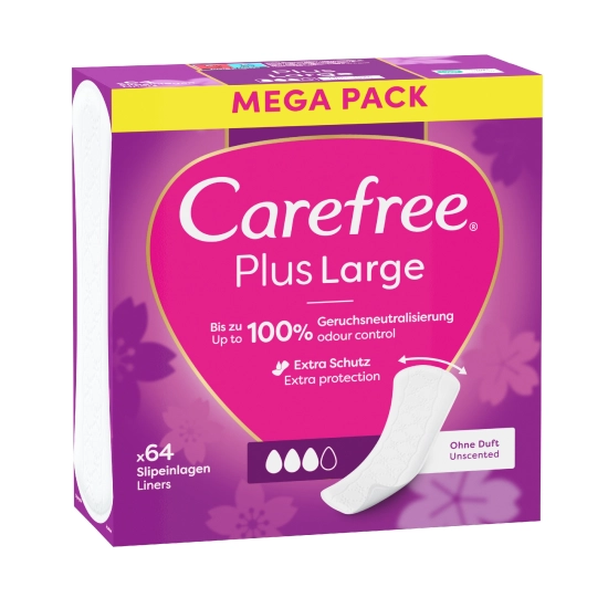 Higieniczne wkładki CAREFREE Plus Large - Bezzapachowe, 64 szt.