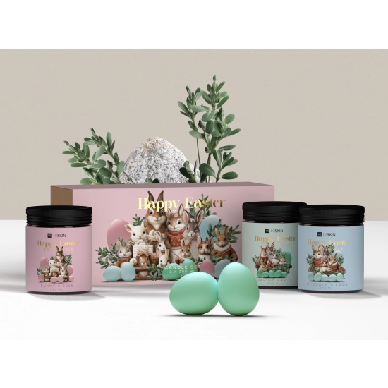 HISKIN Happy Easter Zestaw świec sojowych 200 mlx3 - Chocolate Eggs,Garden Party,Bunny Kisses