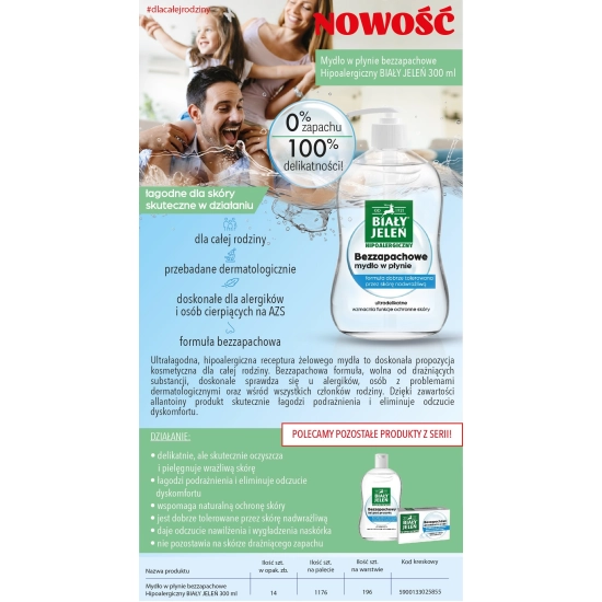 BIAŁY JELEŃ Mydło w płynie bezzapachowe hipoalergiczne 300 ml