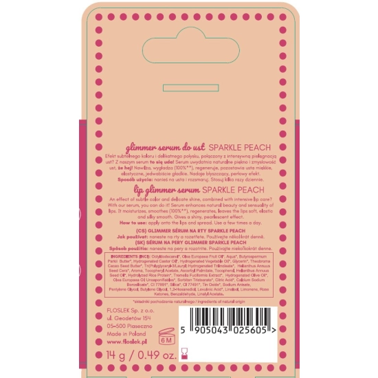 FLOSLEK Glimmer Serum do ust Sparkle Peach 14 g