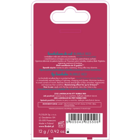 FLOSLEK Lanobalsam do ust Bubble Red 12 g
